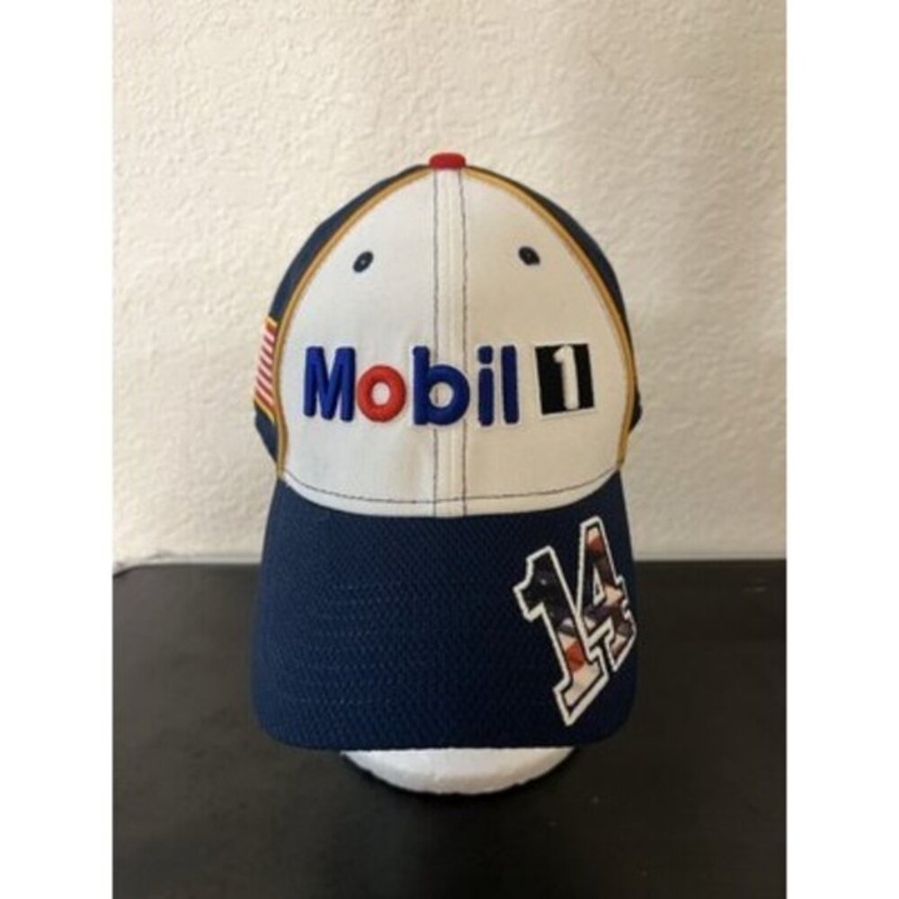 Nascar Ball Cap Hat New Era #14 Mobil 1 9Forty Driver Flex Fit Patriotic Flag